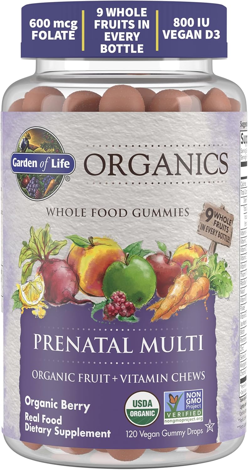 Organic Prenatal Gummy Multivitamin with Vitamin D3, B6, B12, C & Folate - Non-GMO, Gluten-Free, Vegan - Berry Flavor - 30 Day Supply for Healthy Fetal Development