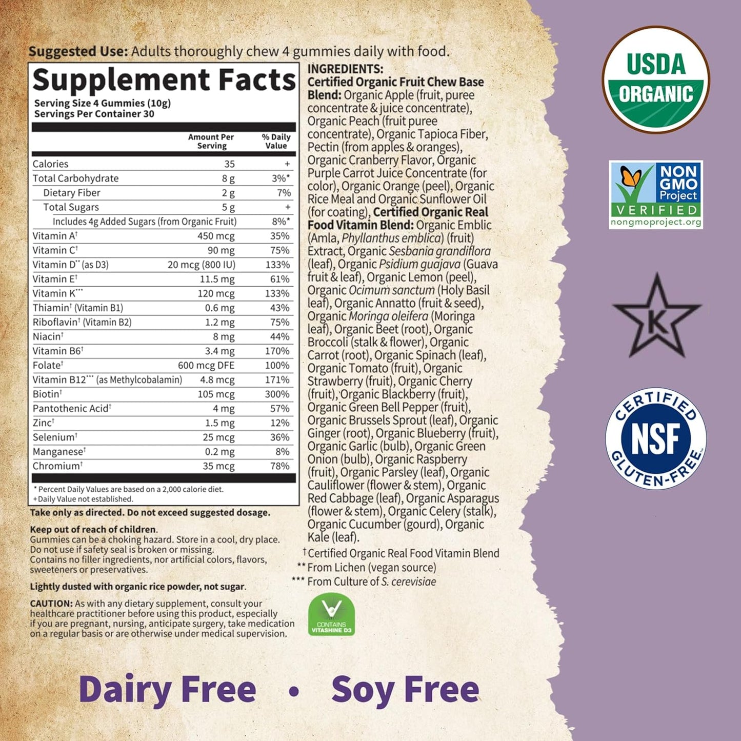 Organic Prenatal Gummy Multivitamin with Vitamin D3, B6, B12, C & Folate - Non-GMO, Gluten-Free, Vegan - Berry Flavor - 30 Day Supply for Healthy Fetal Development