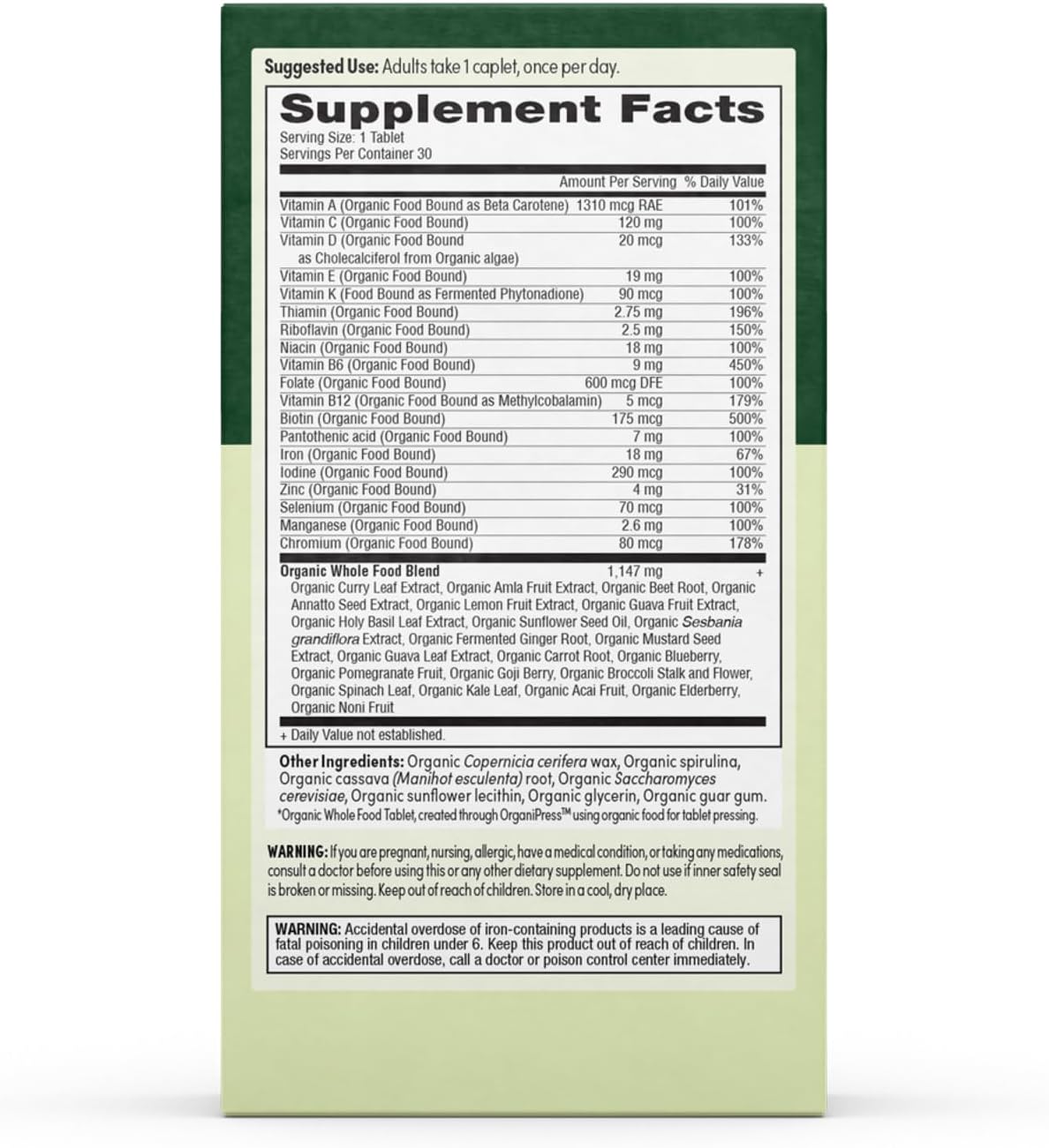 Organic Prenatal Multivitamin for Women - Conception to Breastfeeding - 30 Count