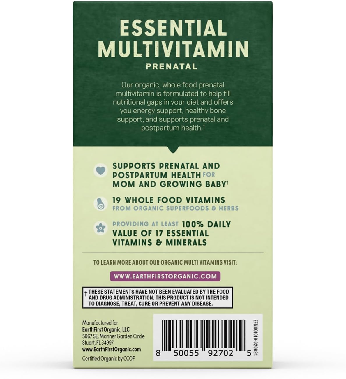 Organic Prenatal Multivitamin for Women - Conception to Breastfeeding - 30 Count