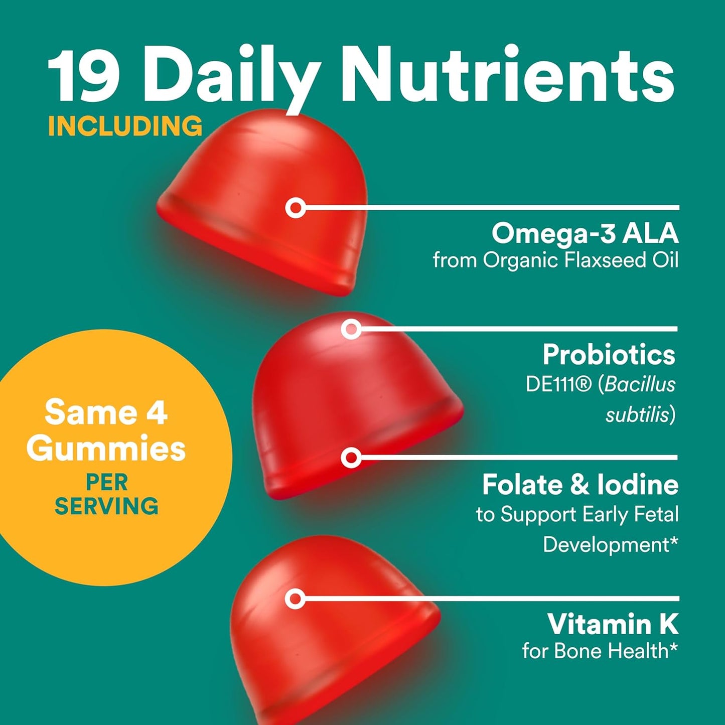Organic Prenatal Multivitamin Gummies with Probiotics, Omega 3, and Essential Vitamins for Women - 120 Count
