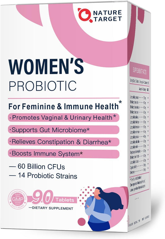 Organic Probiotic Blend for Women - 60 Billion CFUs, Prebiotics, Cranberry, D-Mannose - Digestive & Immune Support