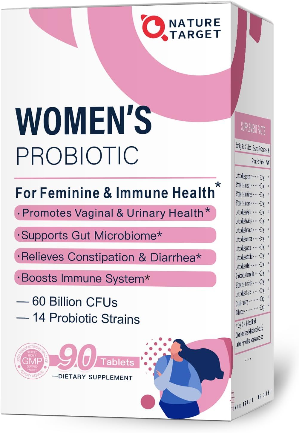 Organic Probiotic Blend for Women - 60 Billion CFUs, Prebiotics, Cranberry, D-Mannose - Digestive & Immune Support