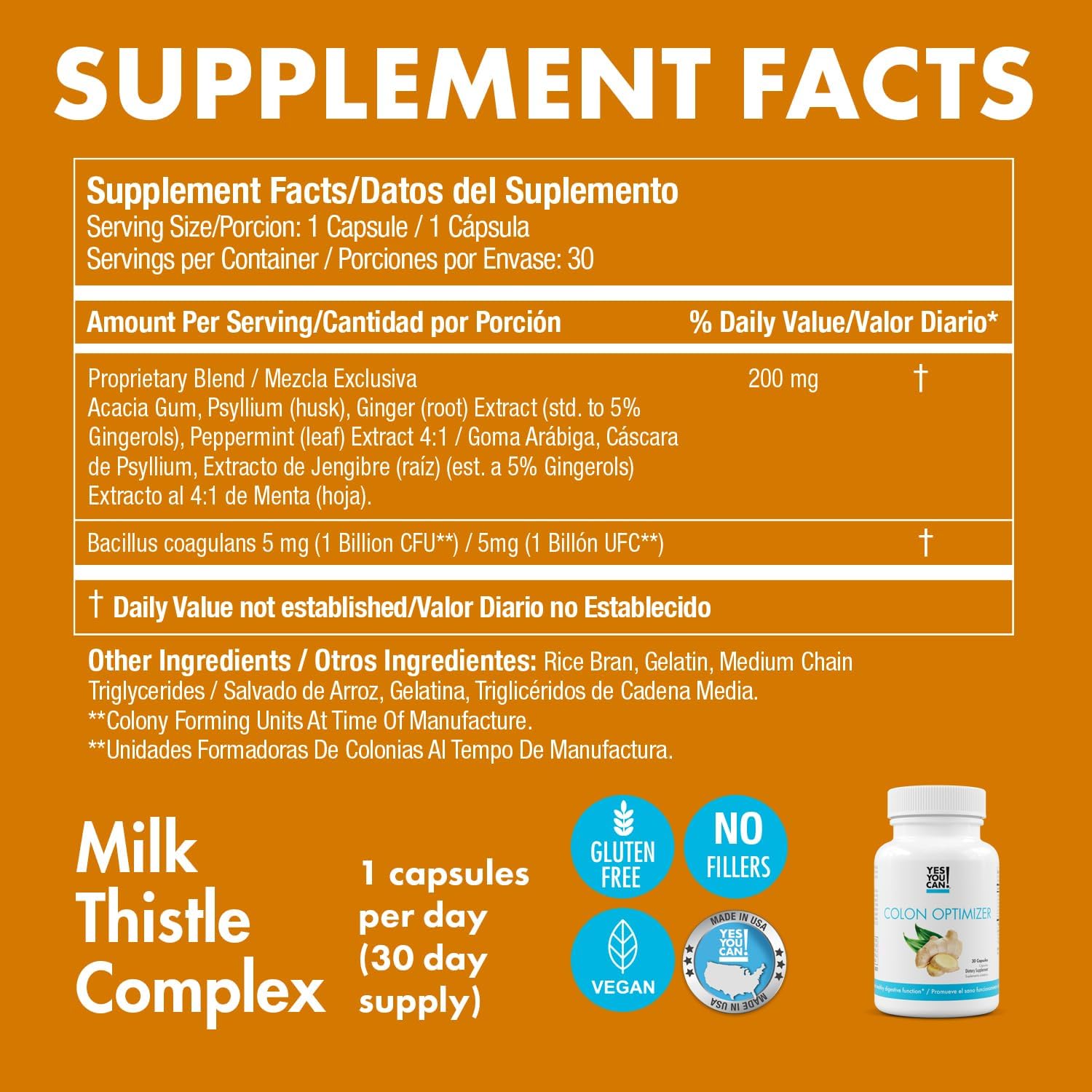 Organic Probiotic Colon Optimizer Supplement with Ginger and Peppermint - Gut Health for Men and Women, Digestive Health Support - 60 Capsules