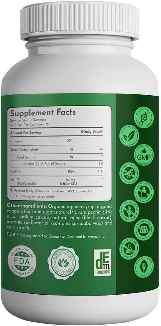 Organic Probiotic Gummies for Digestive Health, 5 Billion CFU, 60 Count, Vegan, Immune Support, Women & Kids, Strawberry Flavor