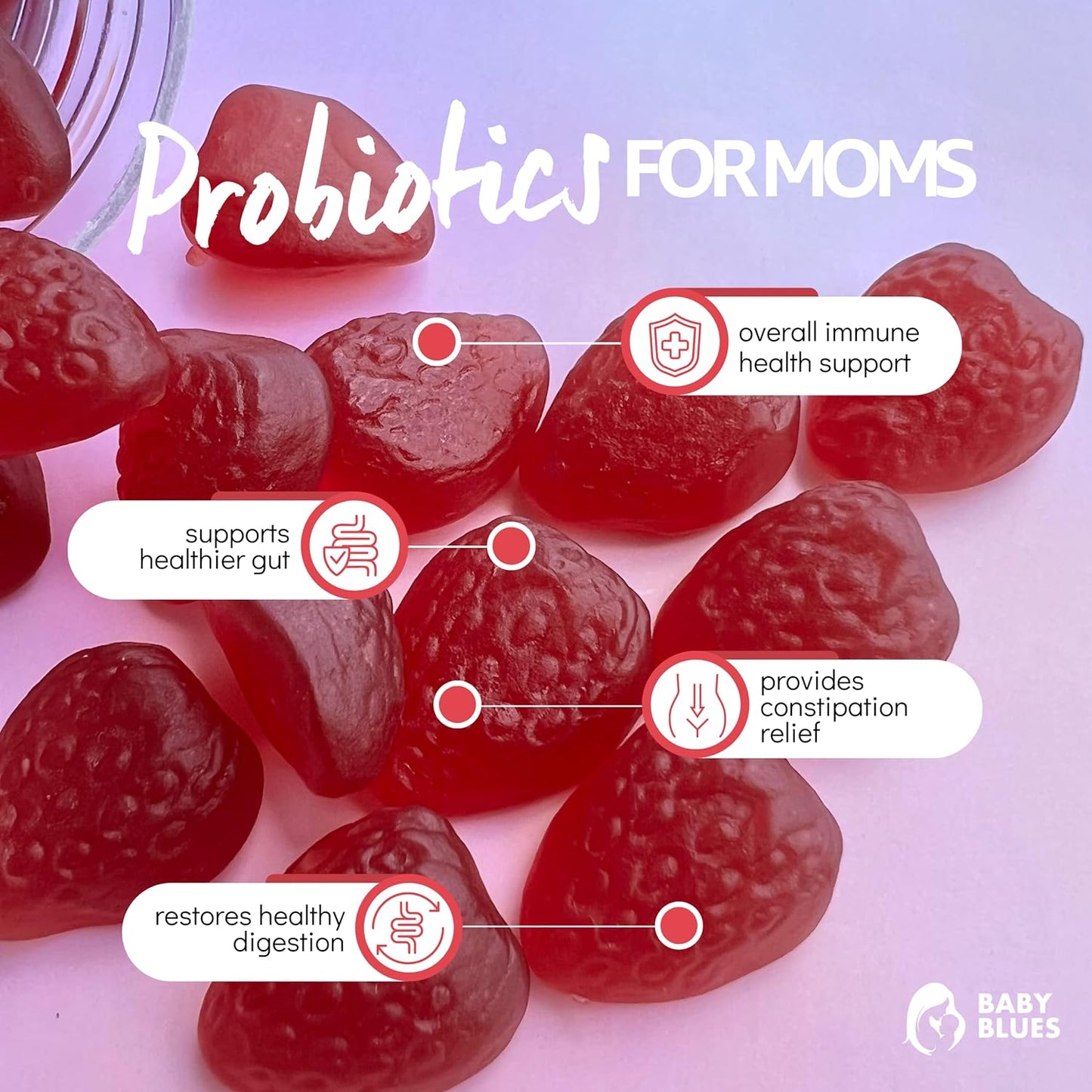 Organic Probiotic Gummy Vitamins for Moms - Strawberry Flavor - 5 Billion CFU