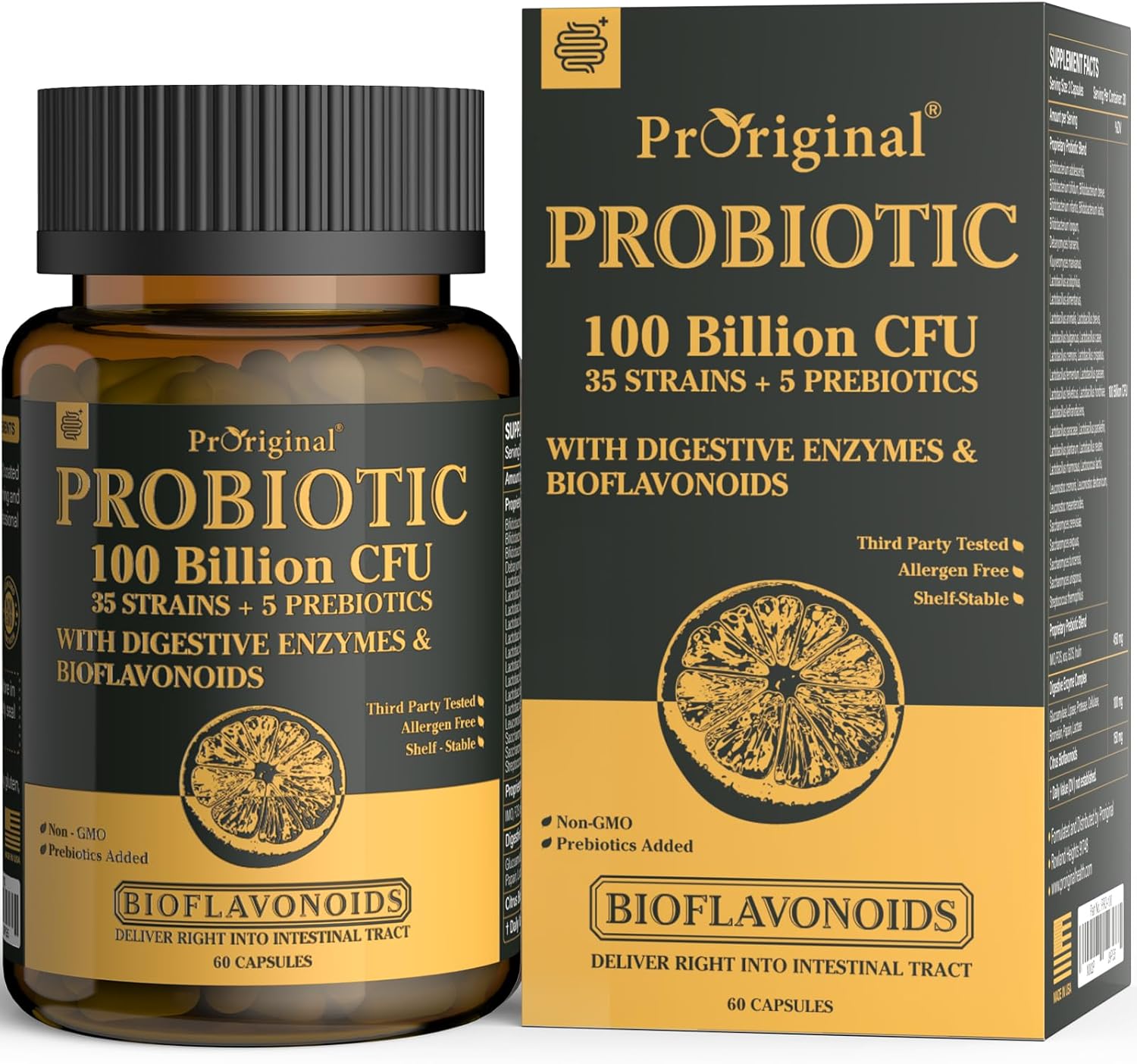 Organic Probiotic Supplement with Prebiotics - 100 Billion CFU for Gut Health - Vegan 35-Strain Probiotics for Men and Women - Non-GMO Raw Formula - 60 Capsules