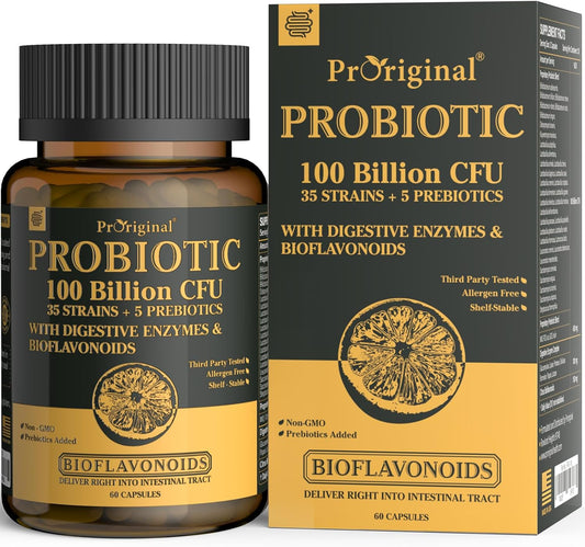 Organic Probiotic Supplement with Prebiotics - 100 Billion CFU for Gut Health - Vegan 35-Strain Probiotics for Men and Women - Non-GMO Raw Formula - 60 Capsules