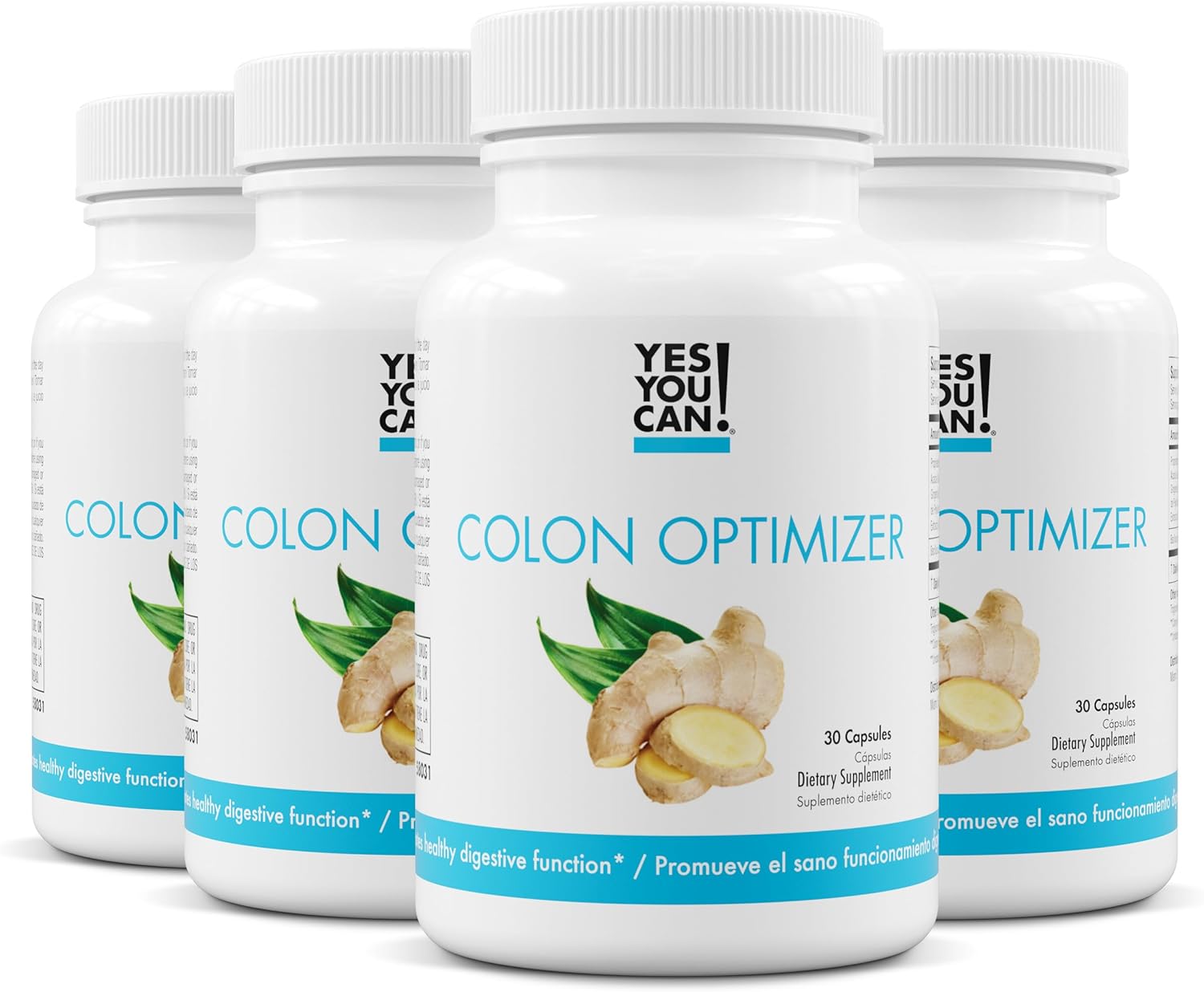 Organic Probiotics Colon Optimizer Supplement for Gut Health - Digestive Support with Ginger and Peppermint, 30 Capsules x 4 Pack for Men and Women