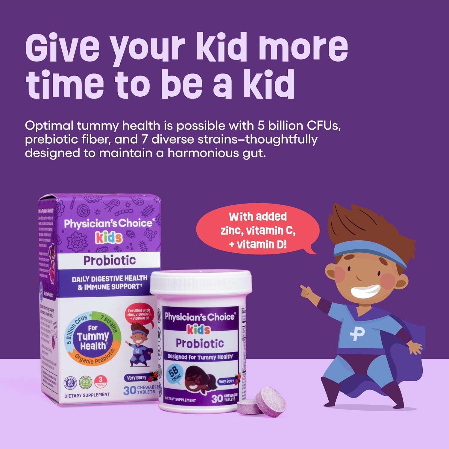 Organic Probiotics for Kids with 7 Strains, Prebiotics, Vitamins, Minerals - Immune & Digestive Support, Clinically Studied L. Rhamnosus GG - No Sugar or Artificial Dyes