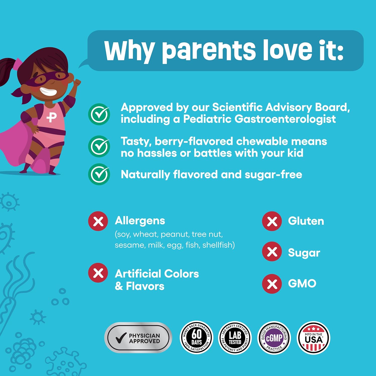 Organic Probiotics for Kids with 7 Strains, Prebiotics, Vitamins, Minerals - Immune & Digestive Support, Clinically Studied L. Rhamnosus GG - No Sugar or Artificial Dyes