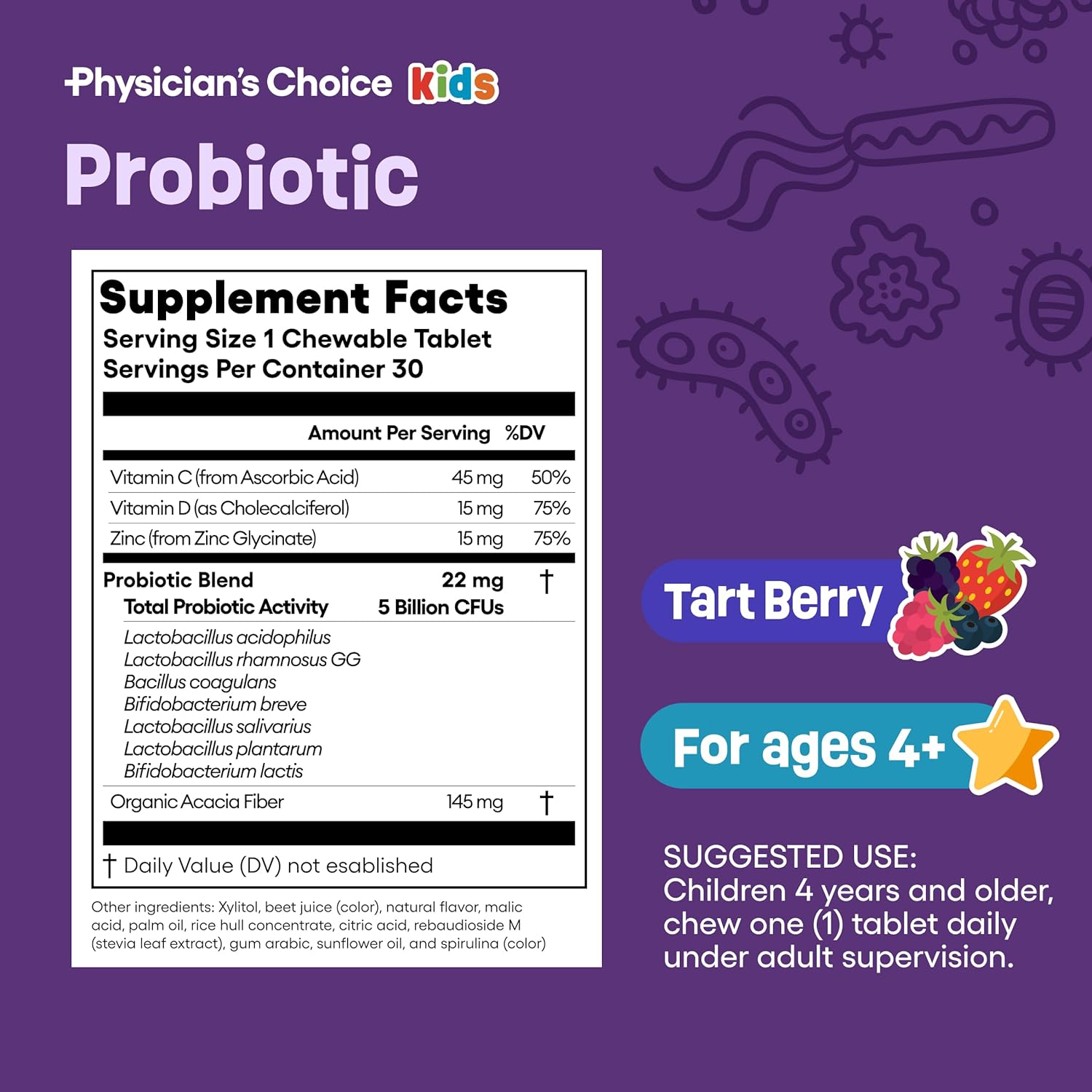Organic Probiotics for Kids with 7 Strains, Prebiotics, Vitamins, Minerals - Immune & Digestive Support, Clinically Studied L. Rhamnosus GG - No Sugar or Artificial Dyes