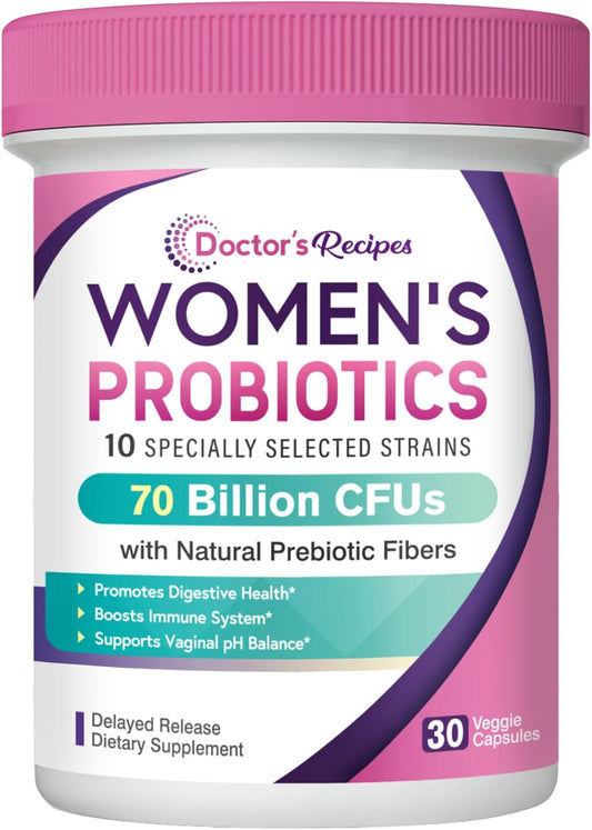 Organic Probiotics for Women - Doctor's Recipe for Digestive & Vaginal Health, 70 Billion CFU, 10 Strains, 30 Capsules