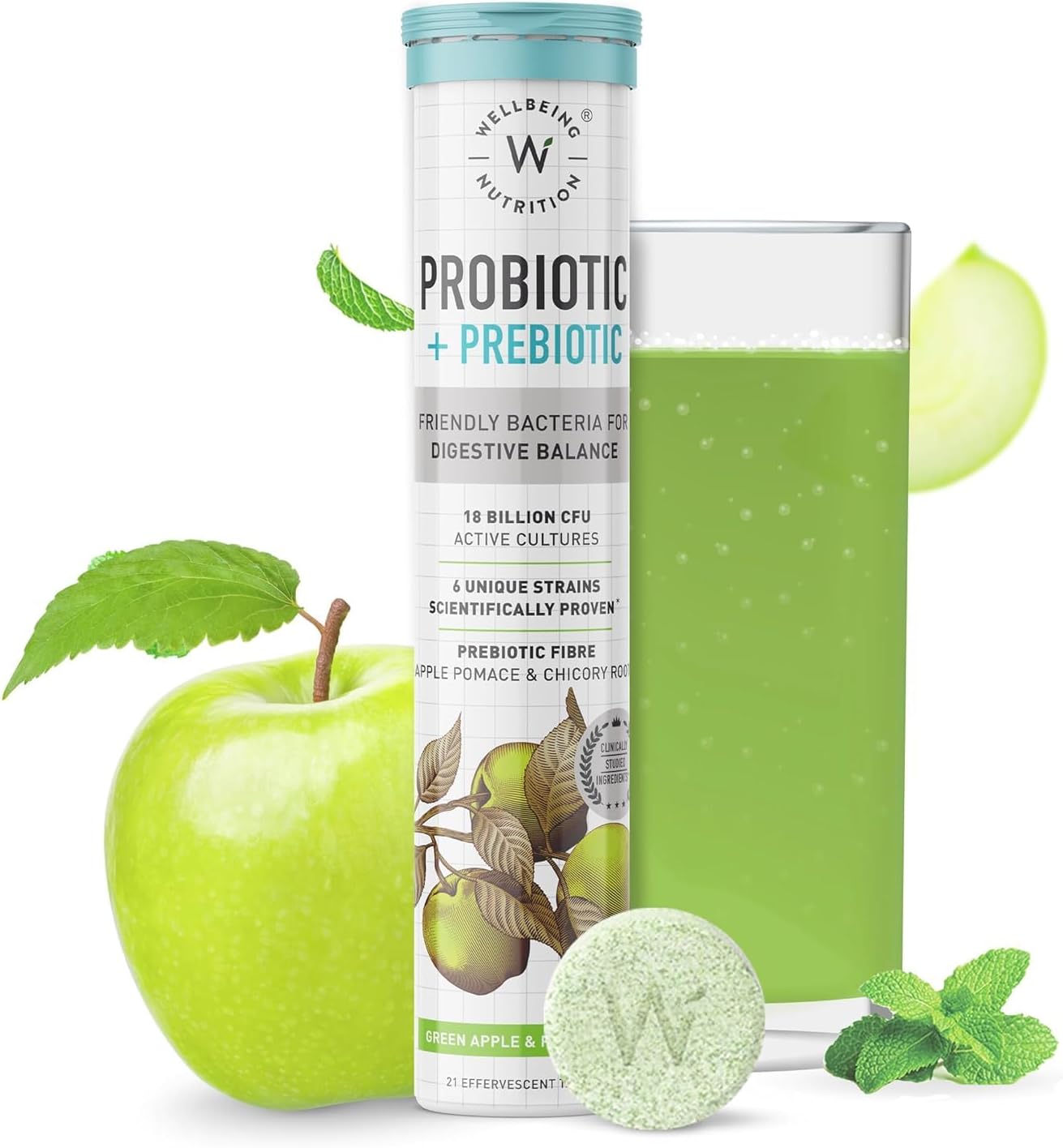 Organic Probiotics with Prebiotics for Gut Health | Boost Metabolism & Aid Digestion | 18 Billion CFU Supplement (21 Effervescent Tabs)