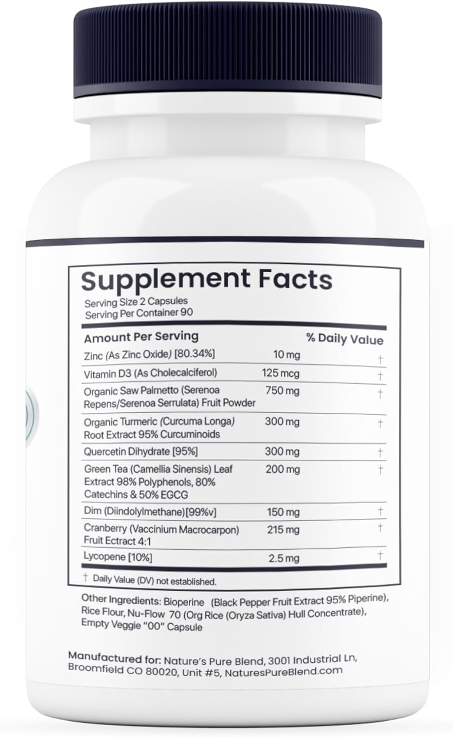 Organic Prostate Support Capsules with Saw Palmetto, Turmeric, Green Tea, and Cranberry - Men's Health and Urinary Support - 90 Count