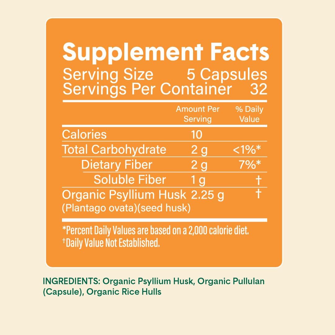 Organic Psyllium Husk Fiber Capsules (3 Pack) - Plant Based Digestive Health Supplement - Non-GMO, Kosher - 480 Capsules