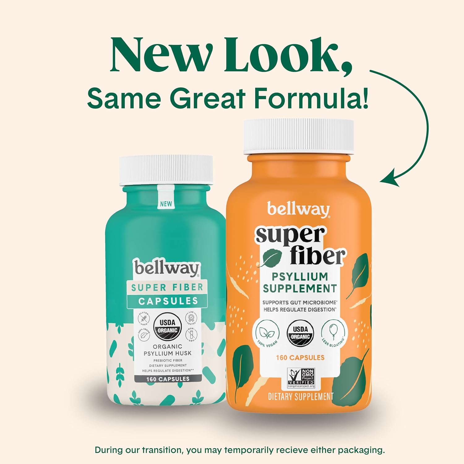 Organic Psyllium Husk Fiber Capsules for Digestive Health - Plant Based Supplement - Non-GMO, Kosher - 160 Capsules