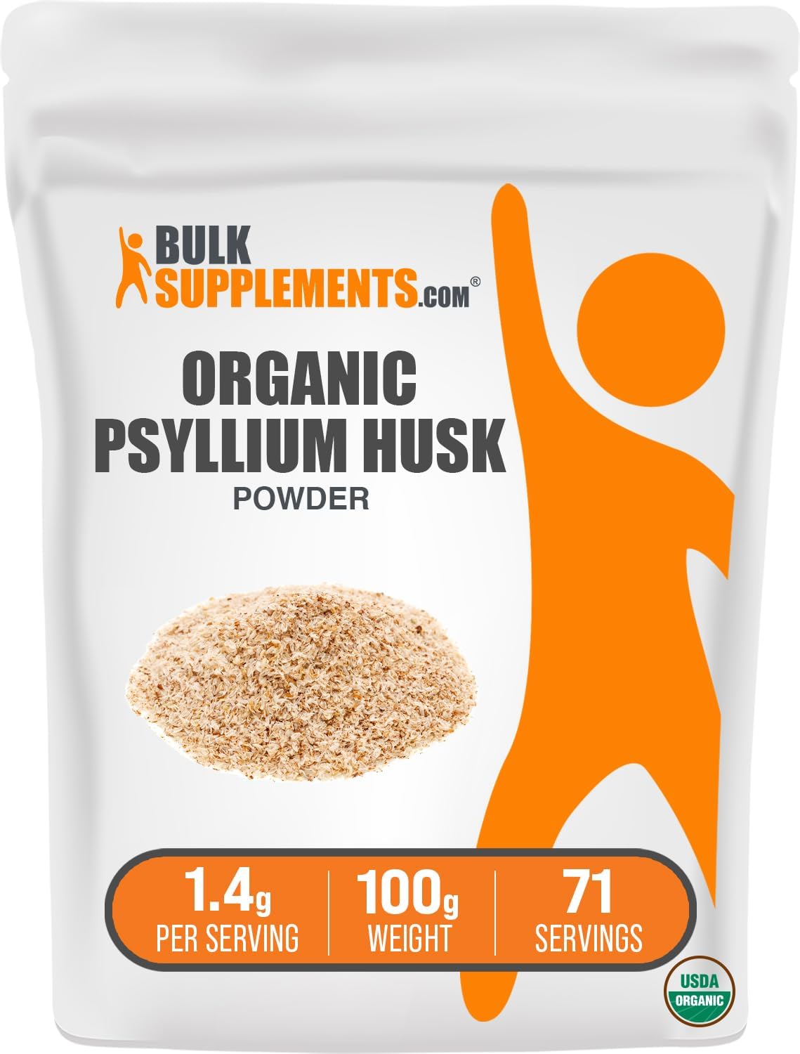 Organic Psyllium Husk Powder - Gluten Free Fiber Supplement for Baking, 1400mg per Serving, 100g