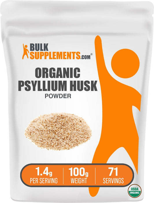 Organic Psyllium Husk Powder - Gluten Free Fiber Supplement for Baking, 1400mg per Serving, 100g
