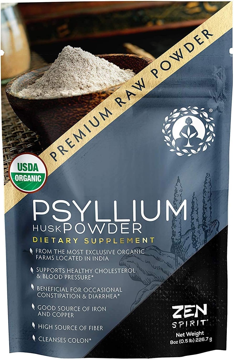 Organic Psyllium Husk Powder - Premium Indian Natural Fiber Supplement for Colon Cleanse & Body Detox - Gluten-Free, Vegan, Keto Friendly - 8oz