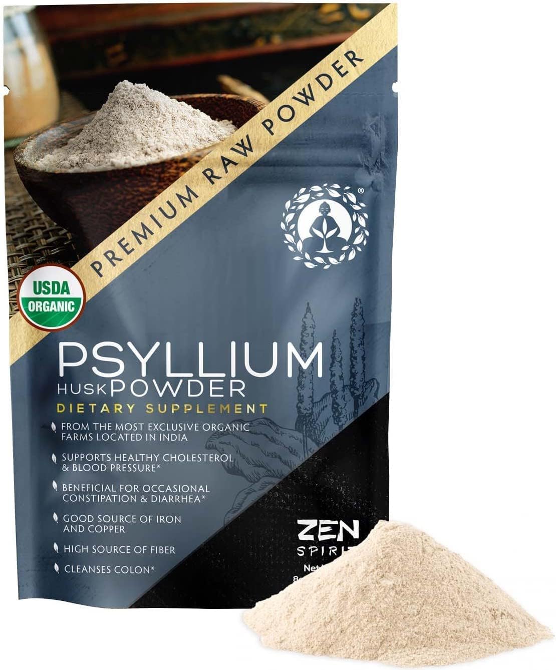 Organic Psyllium Husk Powder - Premium Indian Natural Fiber Supplement for Colon Cleanse & Body Detox - Gluten-Free, Vegan, Keto Friendly - 8oz