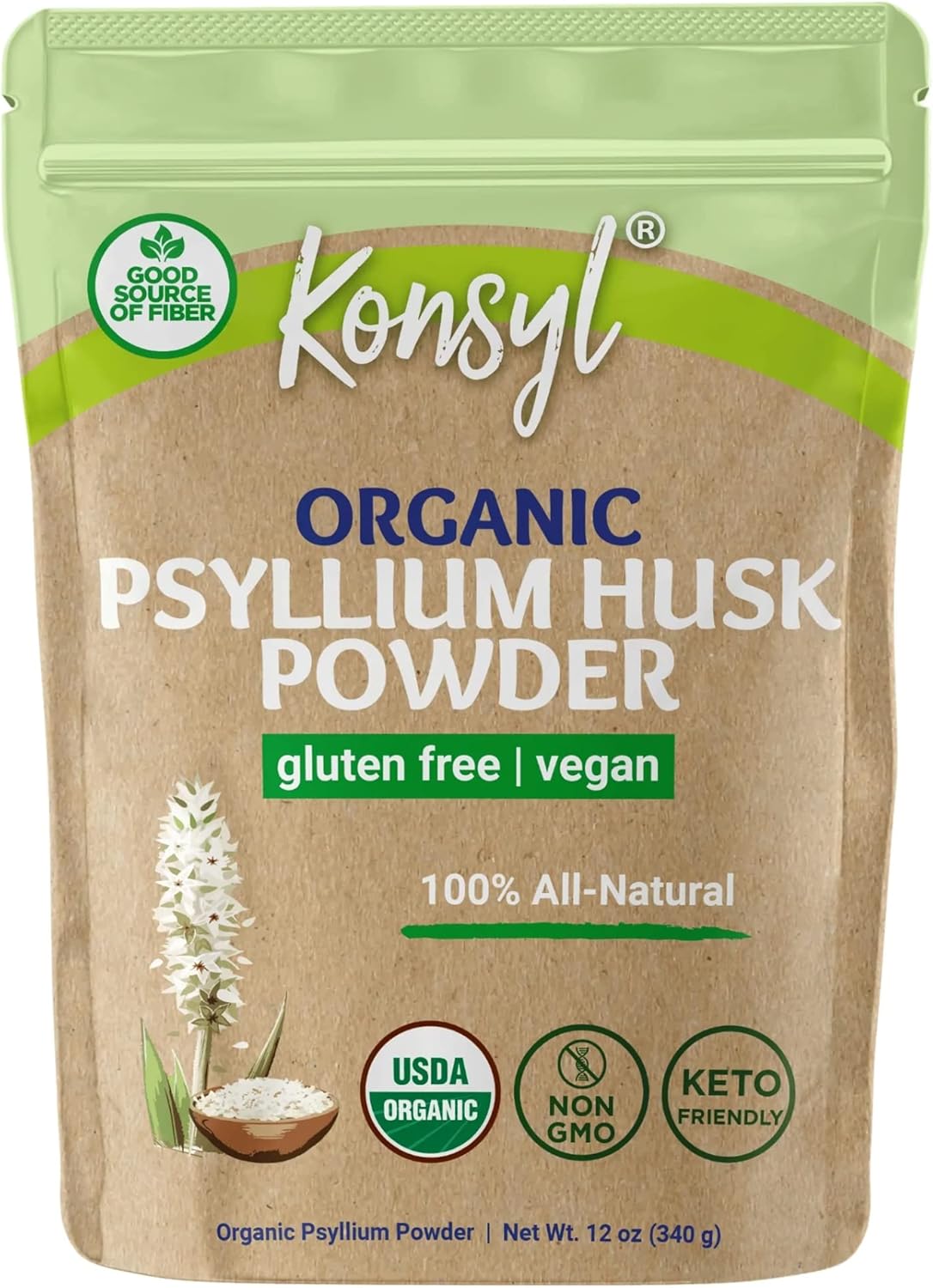 Organic Psyllium Husk Powder for Vegan Baking - USDA Certified Fiber Supplement - Natural, Gluten-Free, Sugar-Free