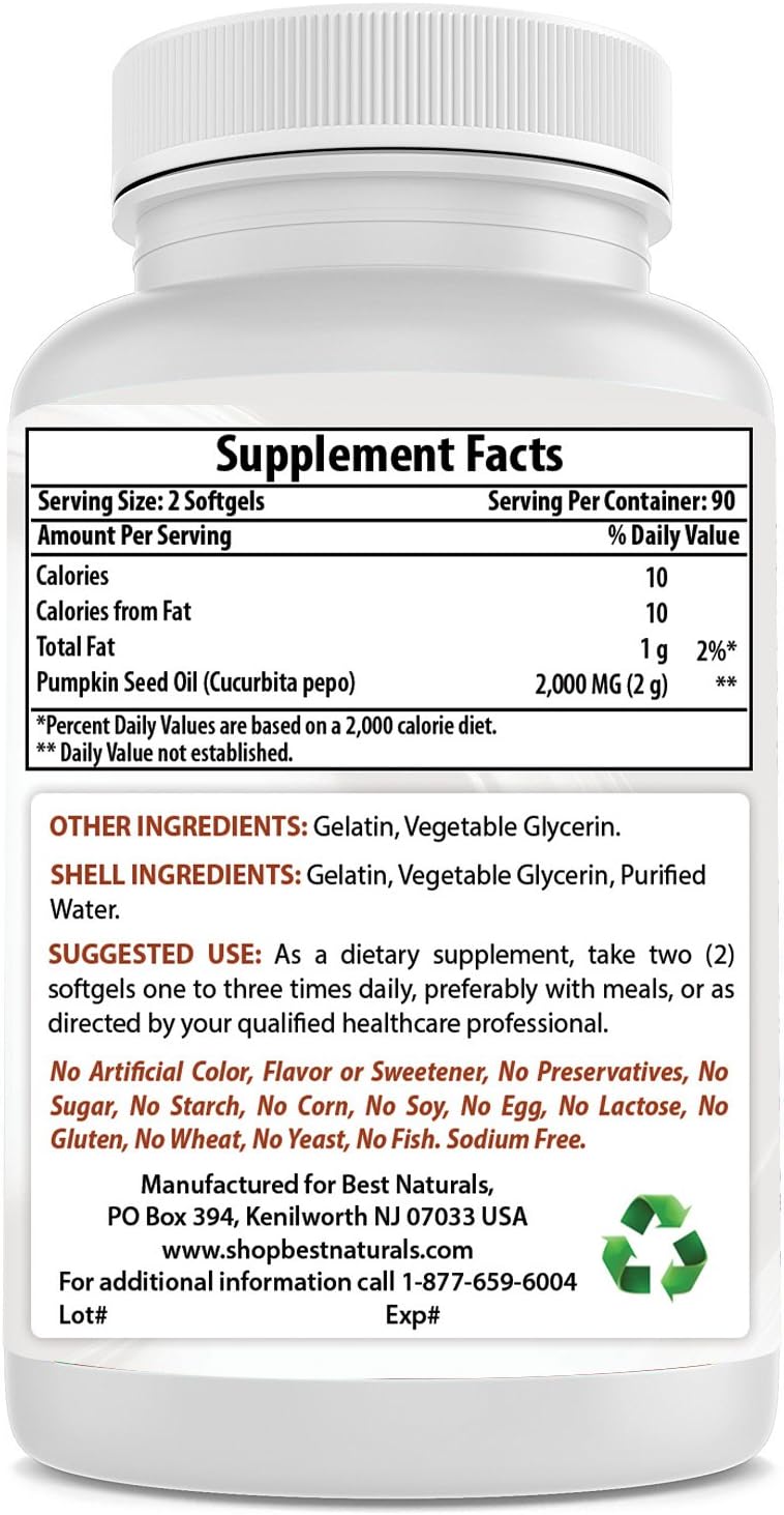 Organic Pumpkin Seed Oil Softgels for Bladder Health - 1000 mg, 180 Count - Top Quality Formula