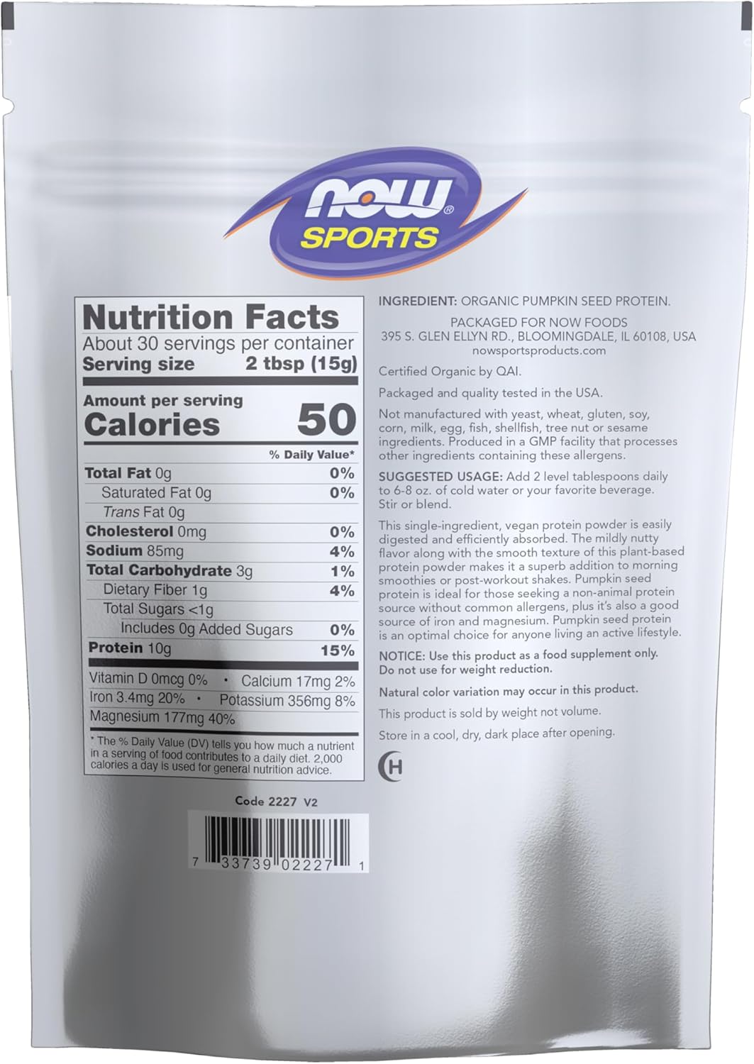 Organic Pumpkin Seed Protein Powder - 10g of Protein, Non-GMO, Unflavored - 1lb