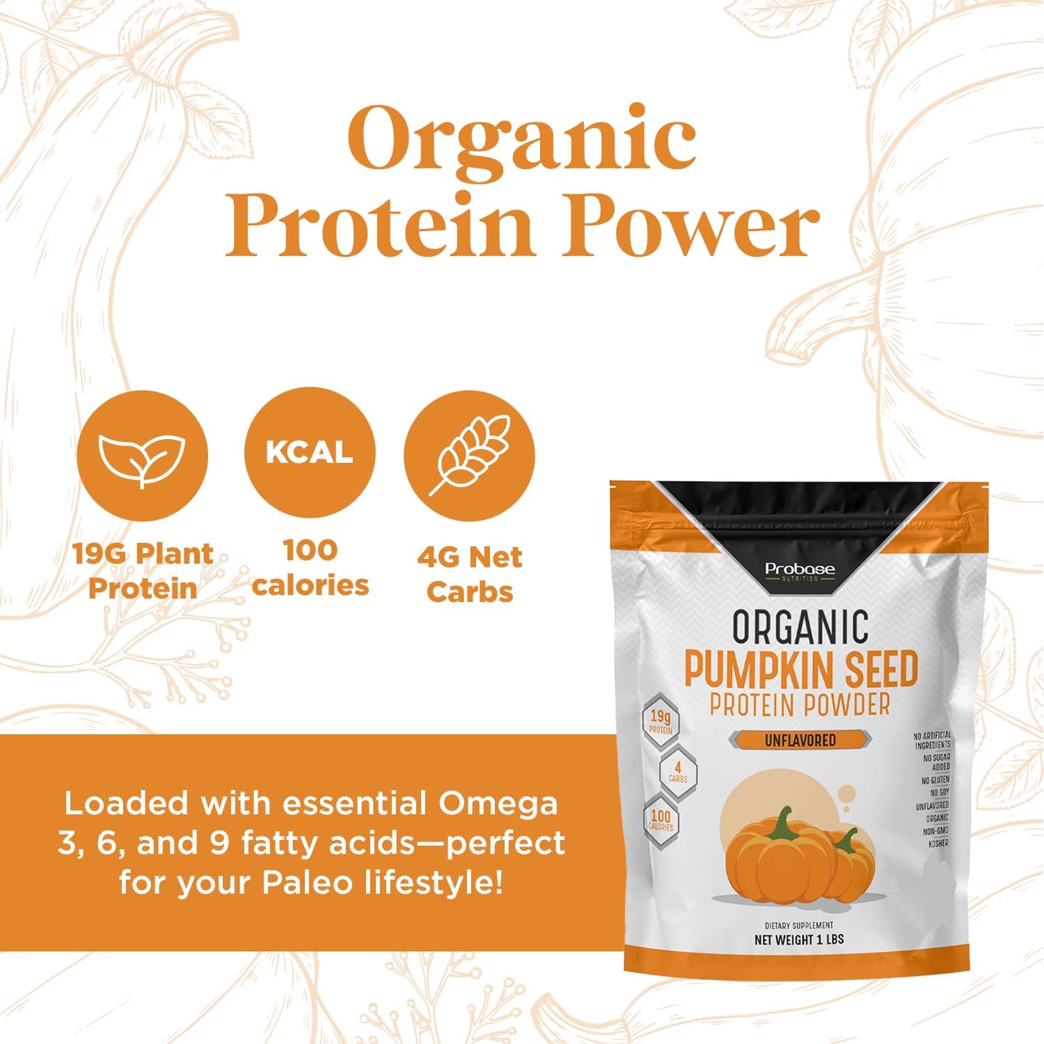 Organic Pumpkin Seed Protein Powder - Unsweetened Plant-Based Powder Rich in Omega 3, 6, 9 for Post-Activity Support | 1 lb, Cold Pressed