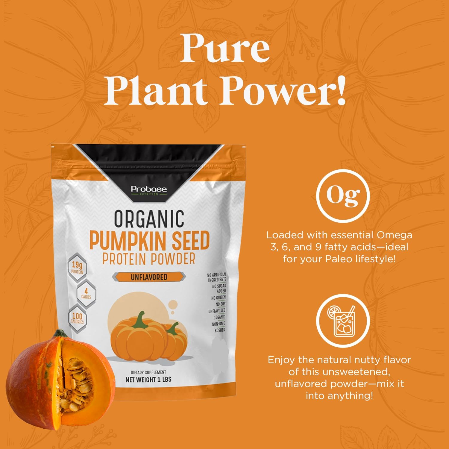 Organic Pumpkin Seed Protein Powder - Unsweetened Plant-Based Powder Rich in Omega 3, 6, 9 for Post-Activity Support | 1 lb, Cold Pressed