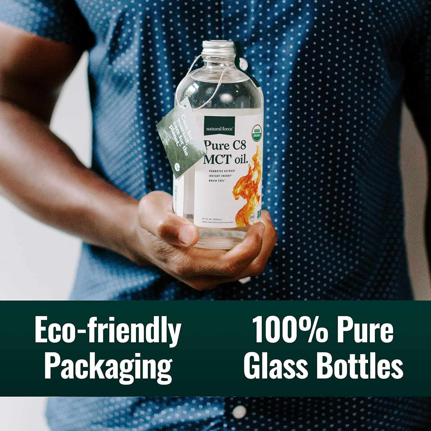 Organic Pure C8 MCT Oil in Glass Bottle - Concentrated Caprylic Acid - Keto, Paleo, Kosher - Vegan & Non-GMO - Lab Tested, 32 oz