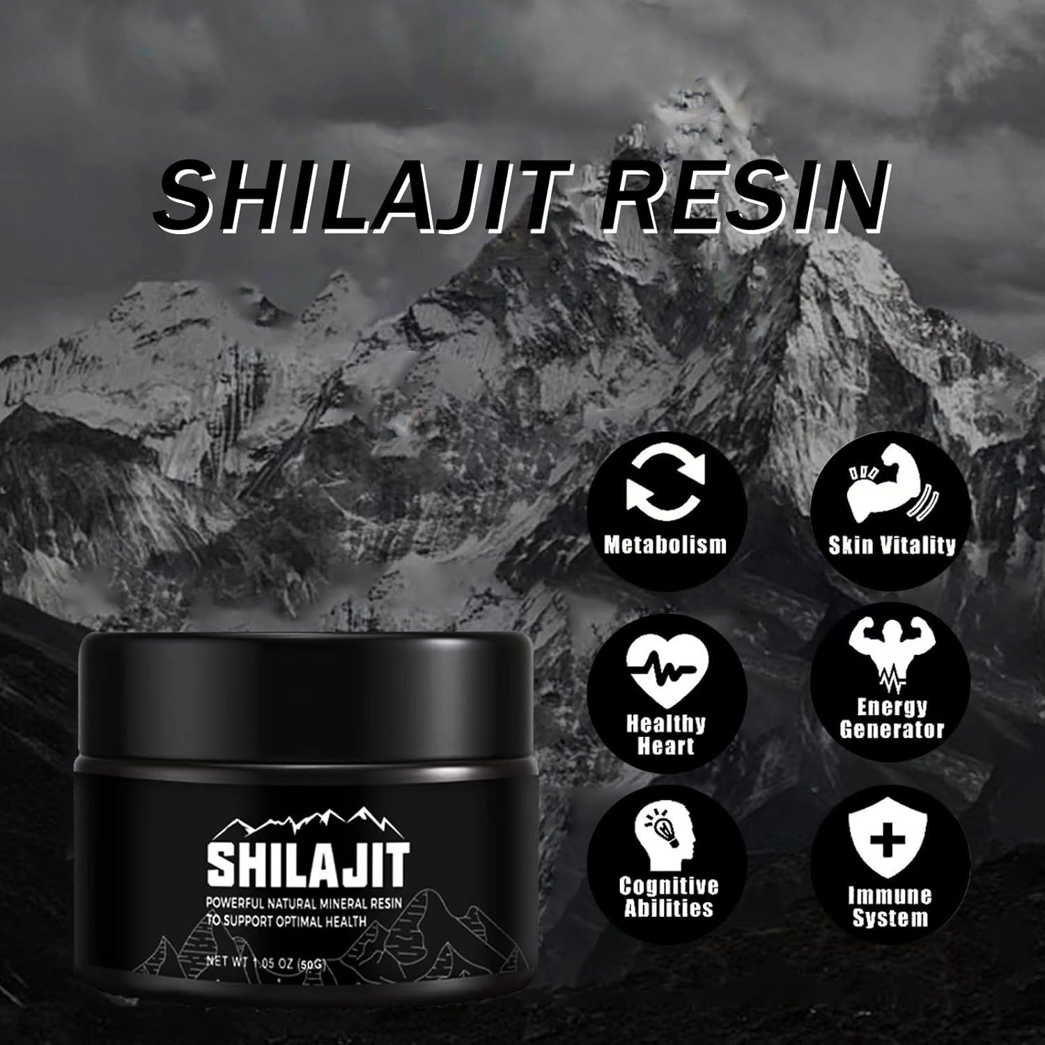 Organic Pure Himalayan Shilajit Resin - 50g Golden Grade Supplement with 80+ Trace Minerals for Energy & Immune Support
