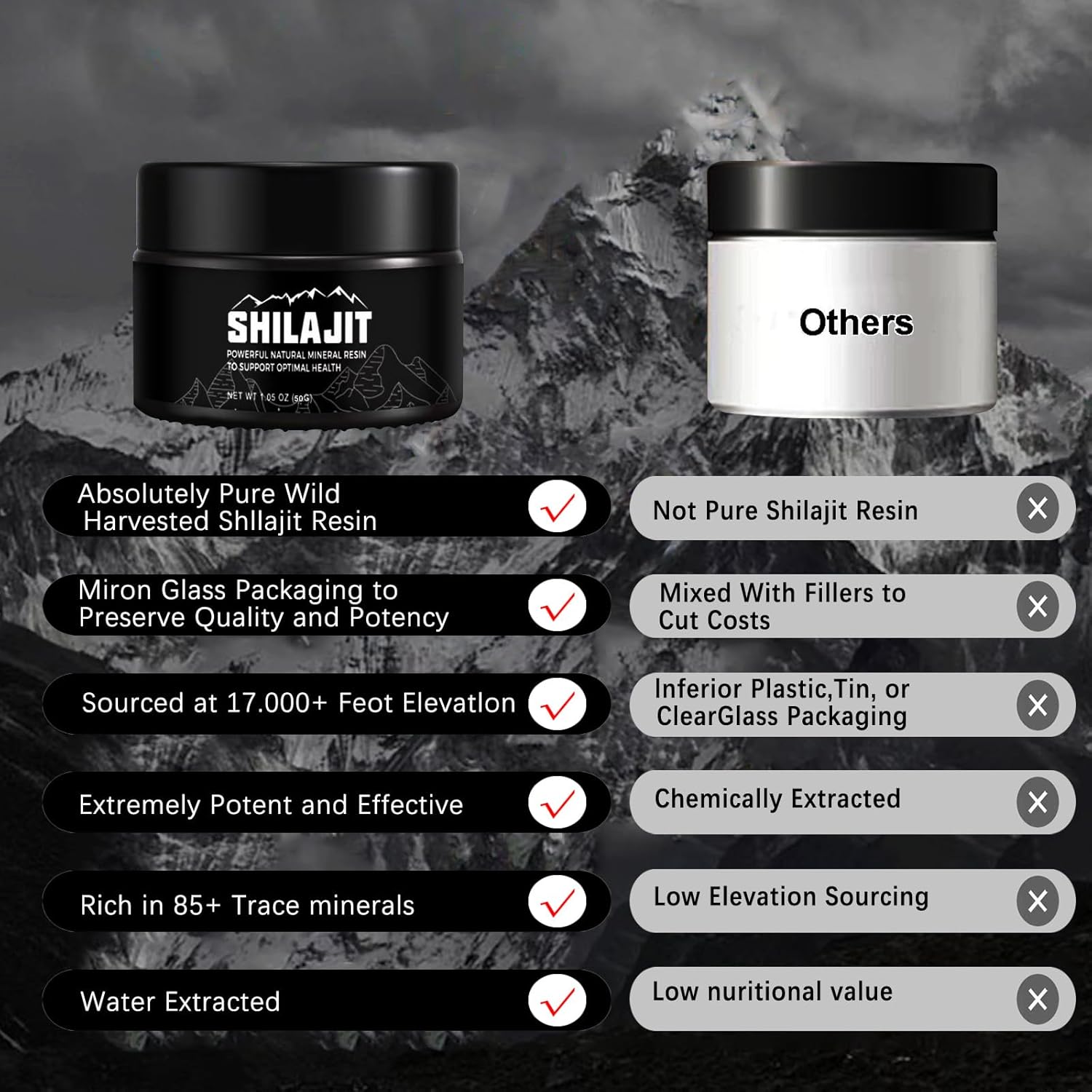 Organic Pure Himalayan Shilajit Resin - 50g Golden Grade Supplement with 80+ Trace Minerals for Energy & Immune Support