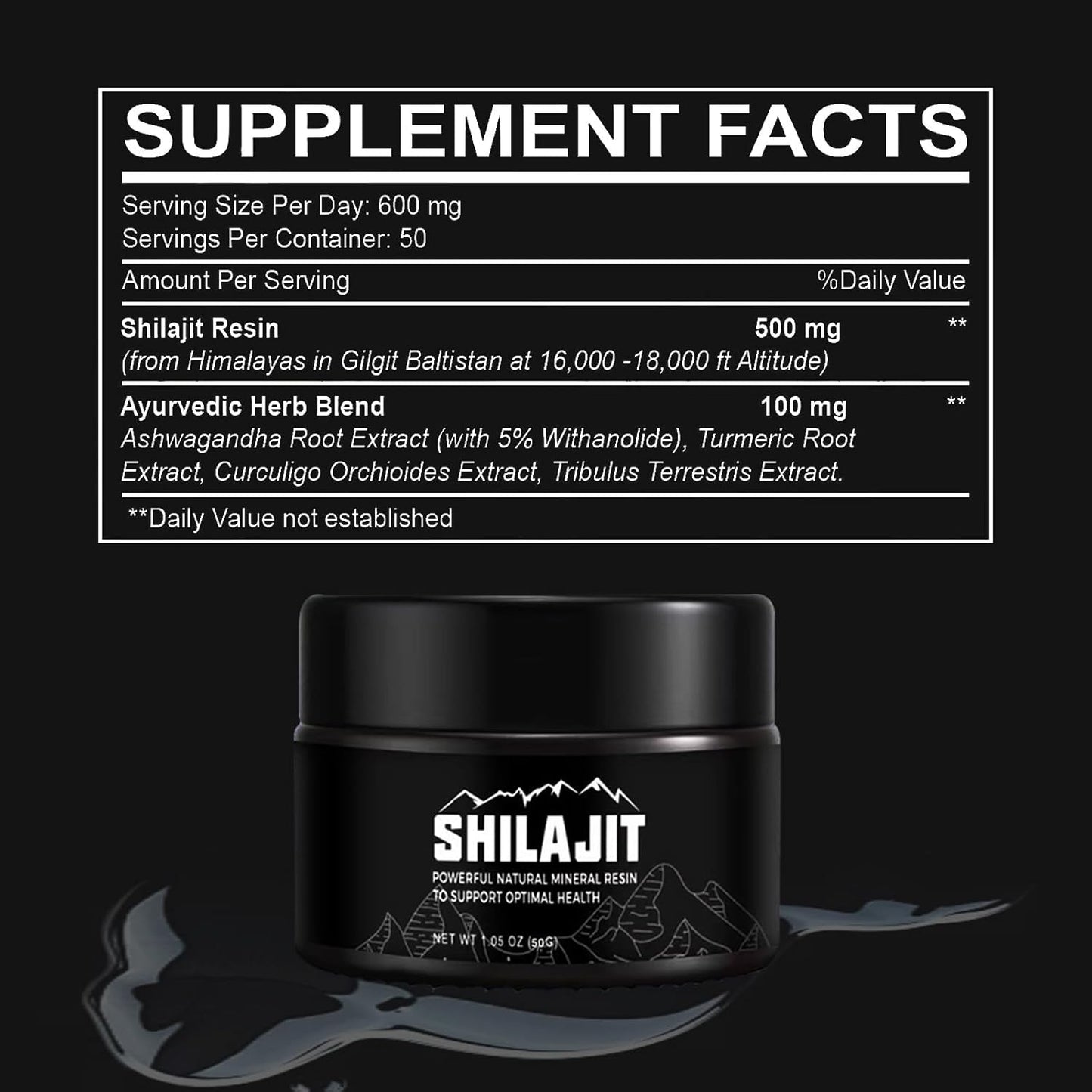 Organic Pure Himalayan Shilajit Resin - 50g Golden Grade Supplement with 80+ Trace Minerals for Energy & Immune Support