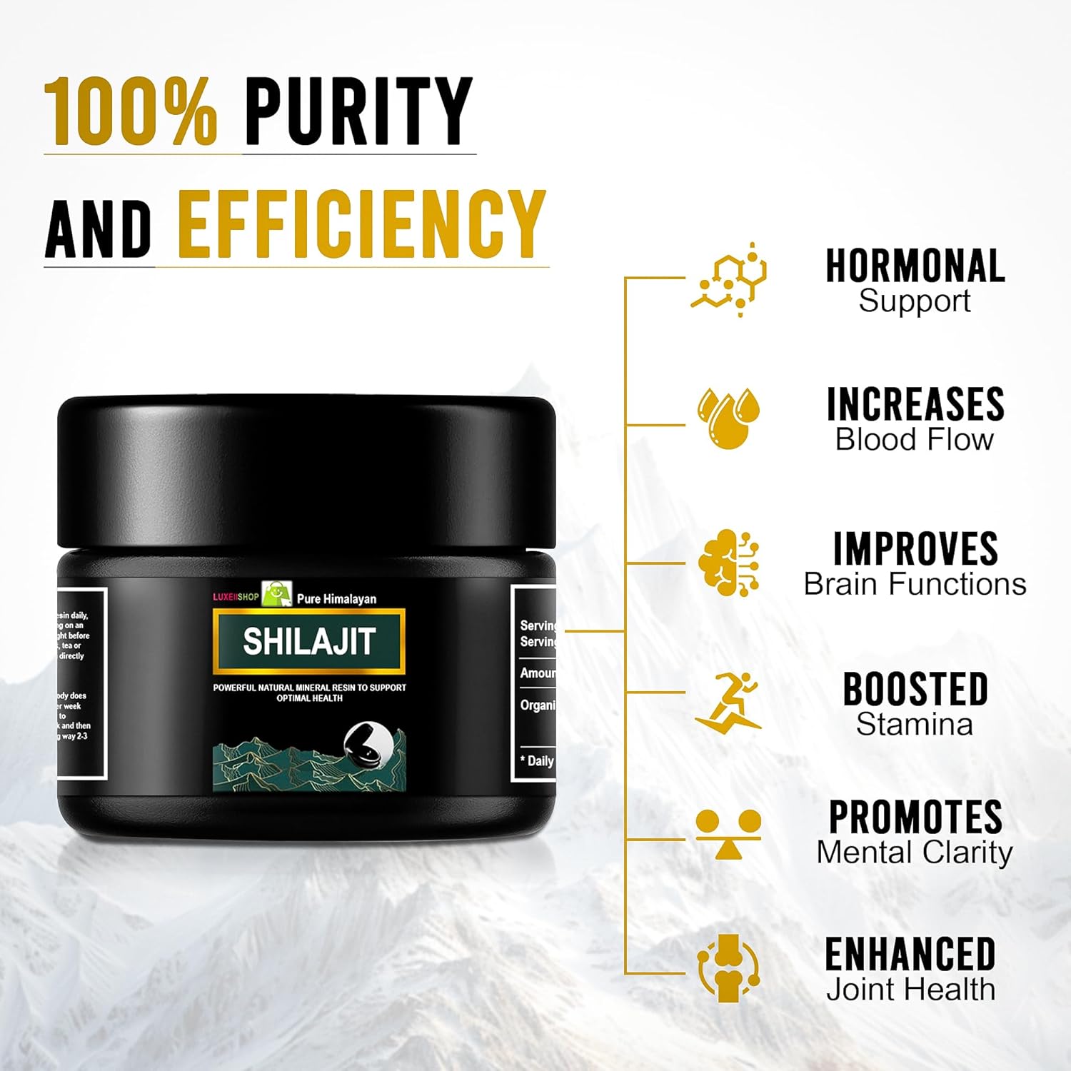 Organic Pure Himalayan Shilajit Resin - 600mg Maximum Potency with 85+ Trace Minerals & Fulvic Acid by LuxeiiShop