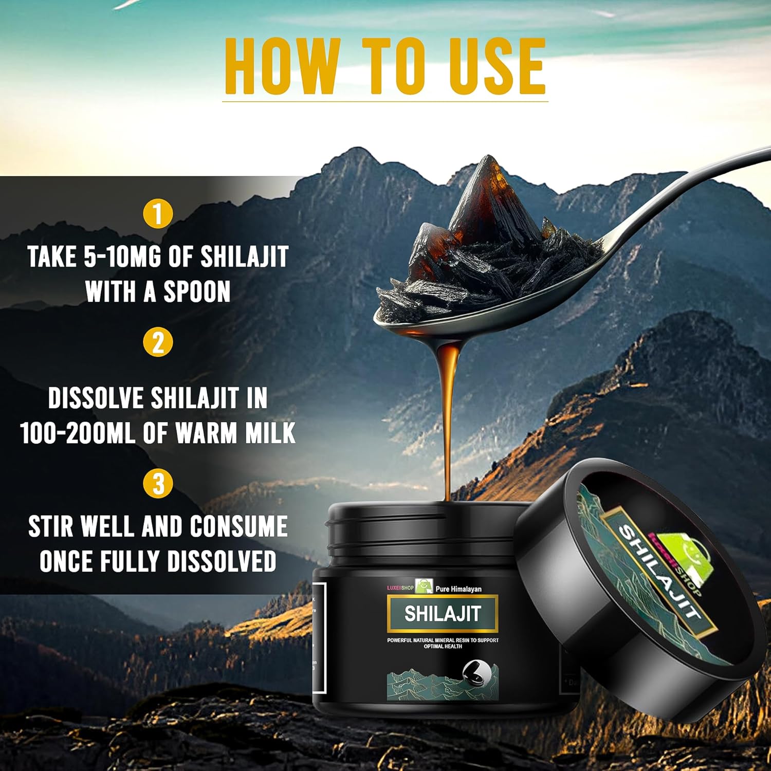 Organic Pure Himalayan Shilajit Resin - 600mg Maximum Potency with 85+ Trace Minerals & Fulvic Acid by LuxeiiShop