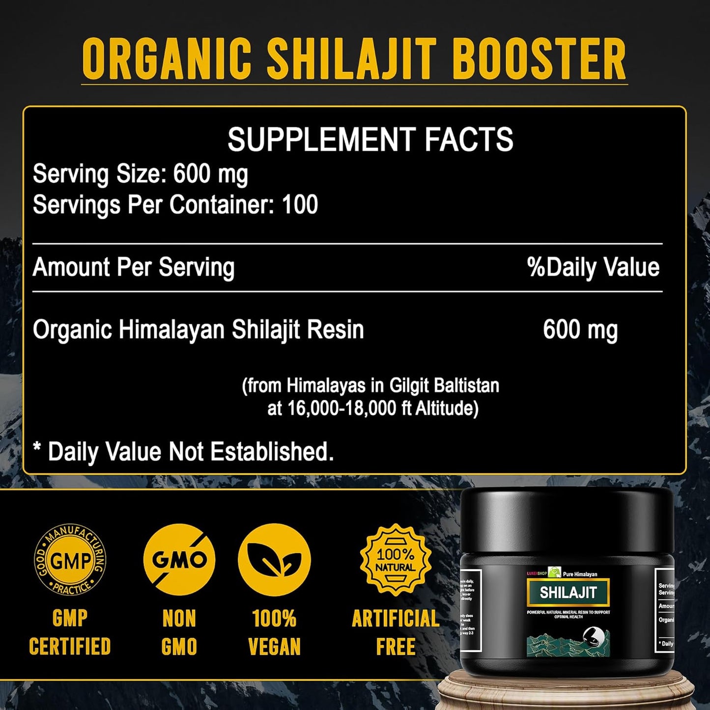 Organic Pure Himalayan Shilajit Resin - 600mg Maximum Potency with 85+ Trace Minerals & Fulvic Acid by LuxeiiShop