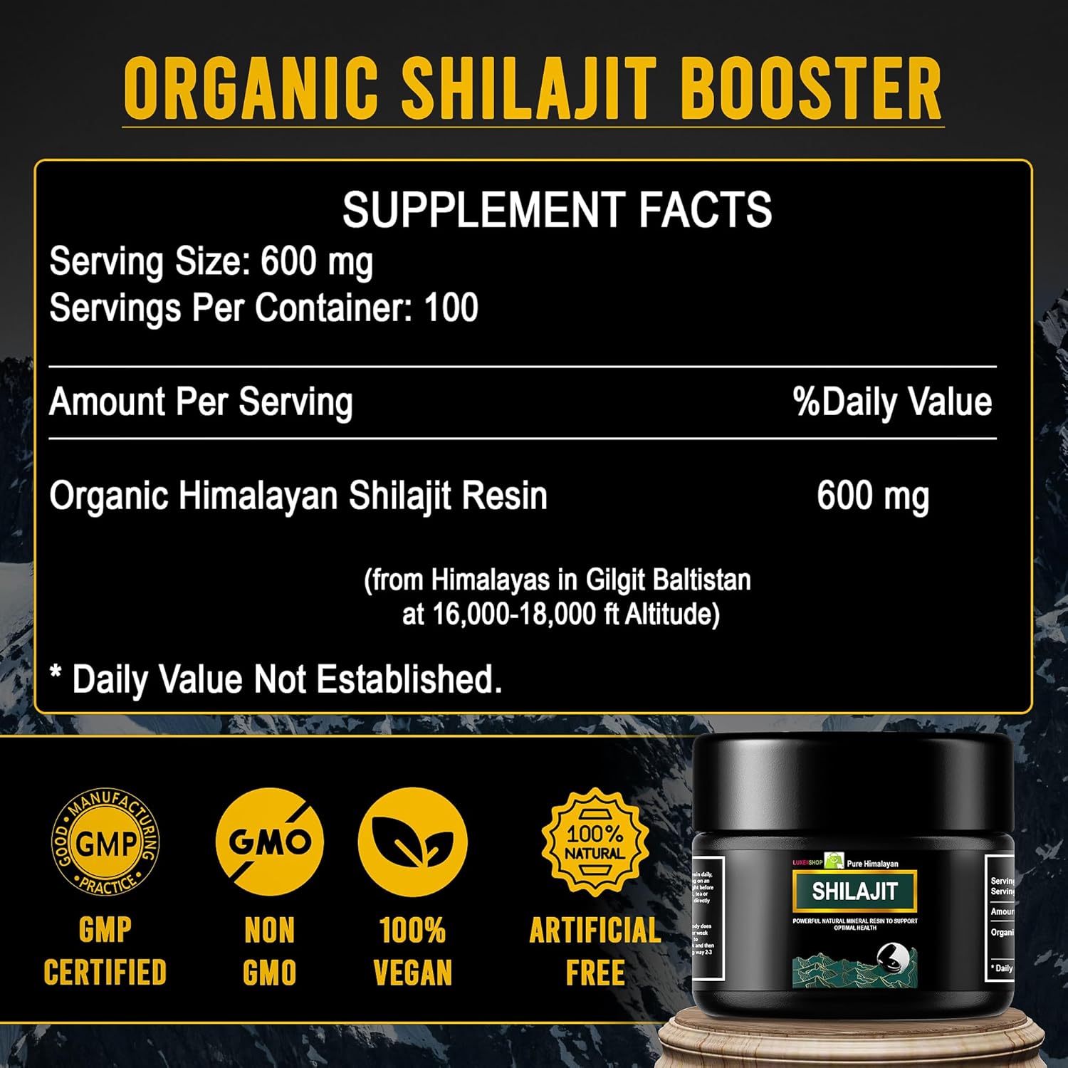 Organic Pure Himalayan Shilajit Resin - 600mg Maximum Potency with 85+ Trace Minerals & Fulvic Acid by LuxeiiShop