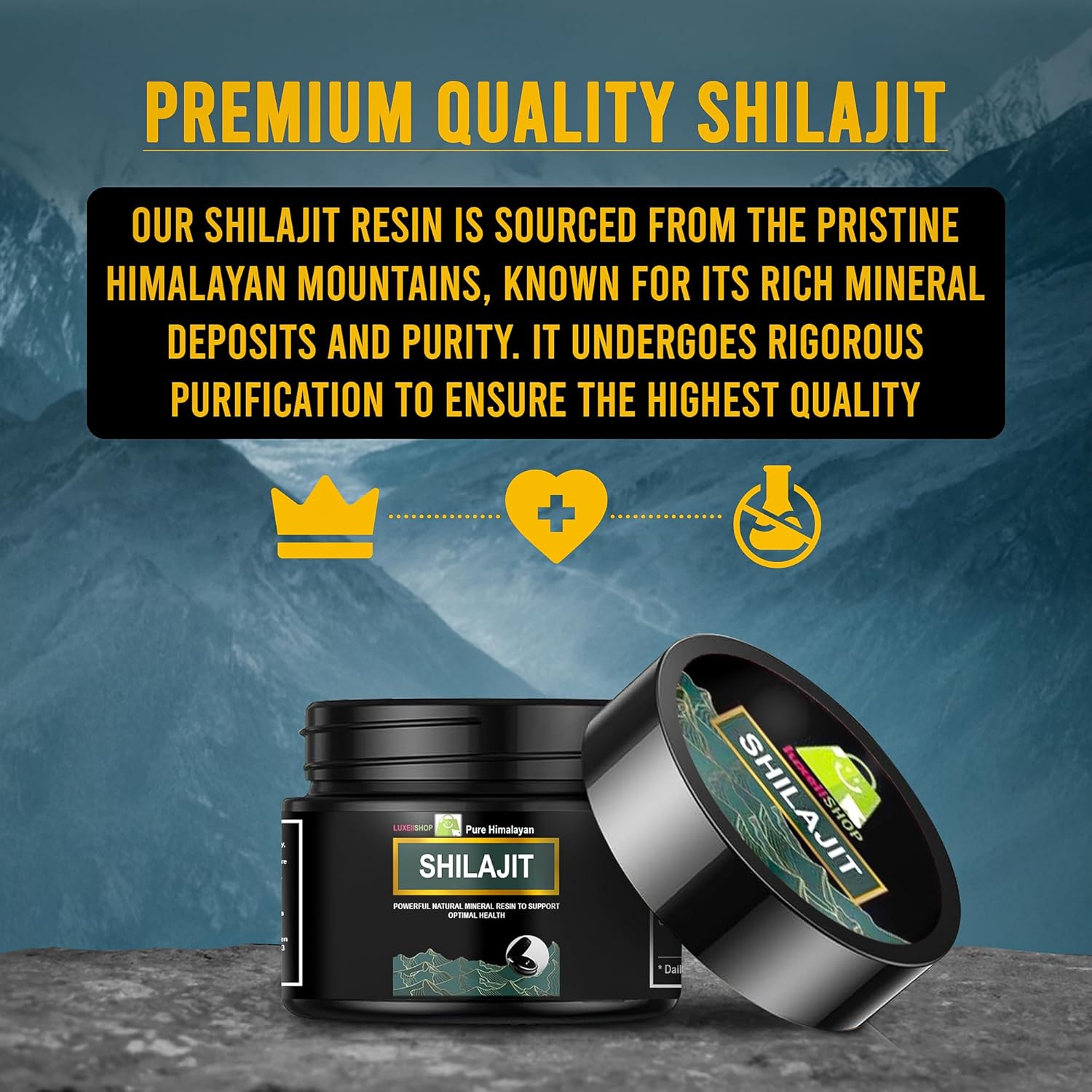 Organic Pure Himalayan Shilajit Resin - 600mg Maximum Potency with 85+ Trace Minerals & Fulvic Acid by LuxeiiShop