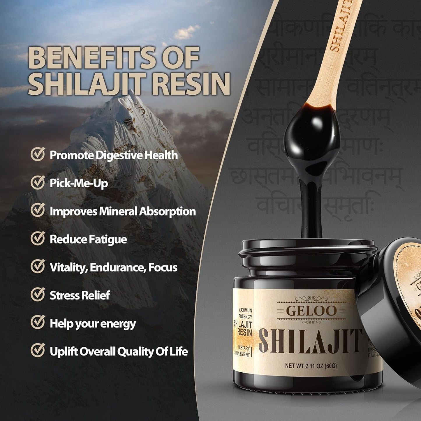 Organic Pure Himalayan Shilajit Resin 240g - Gold Grade Supplement with 85+ Trace Minerals & Fulvic Acid for Energy & Immunity - Geloo Shilajit