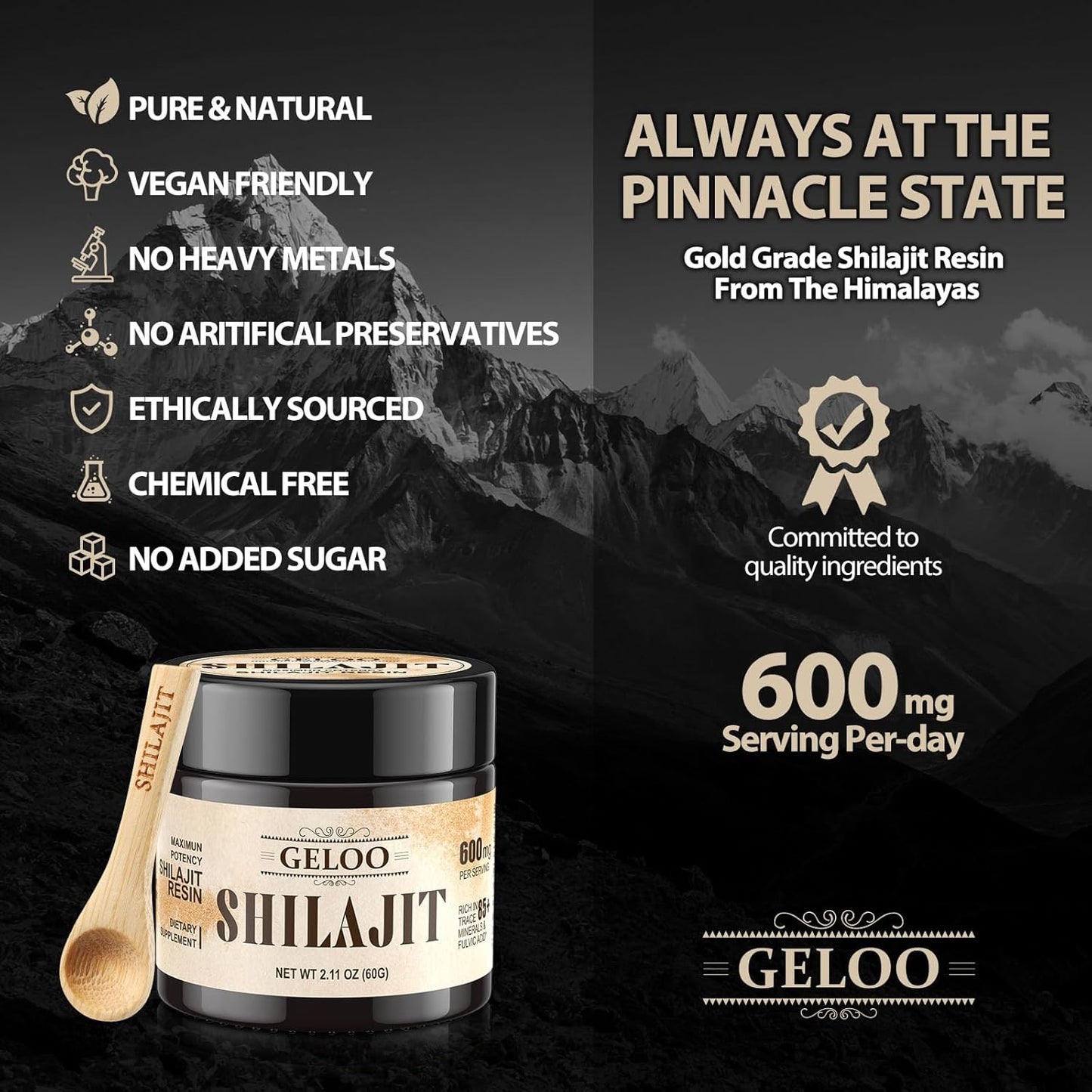 Organic Pure Himalayan Shilajit Resin 240g - Gold Grade Supplement with 85+ Trace Minerals & Fulvic Acid for Energy & Immunity - Geloo Shilajit