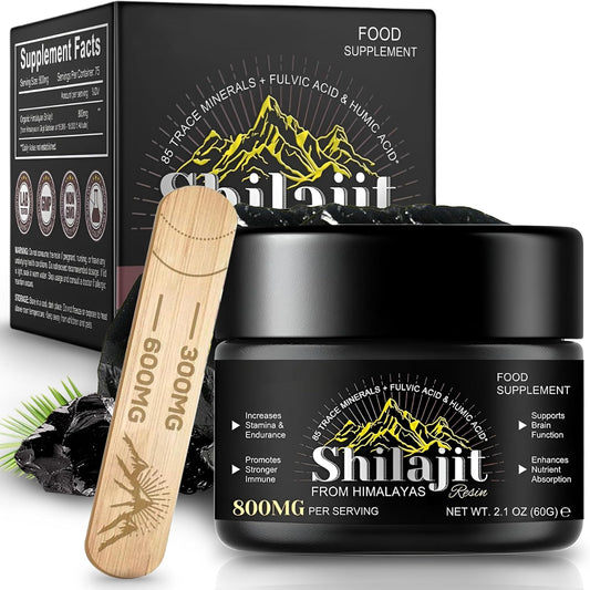 Organic Pure Himalayan Shilajit Resin 800mg - 60g Pack || Natural Shilajit for Women & Men || 85+ Trace Minerals, Fulvic Acid