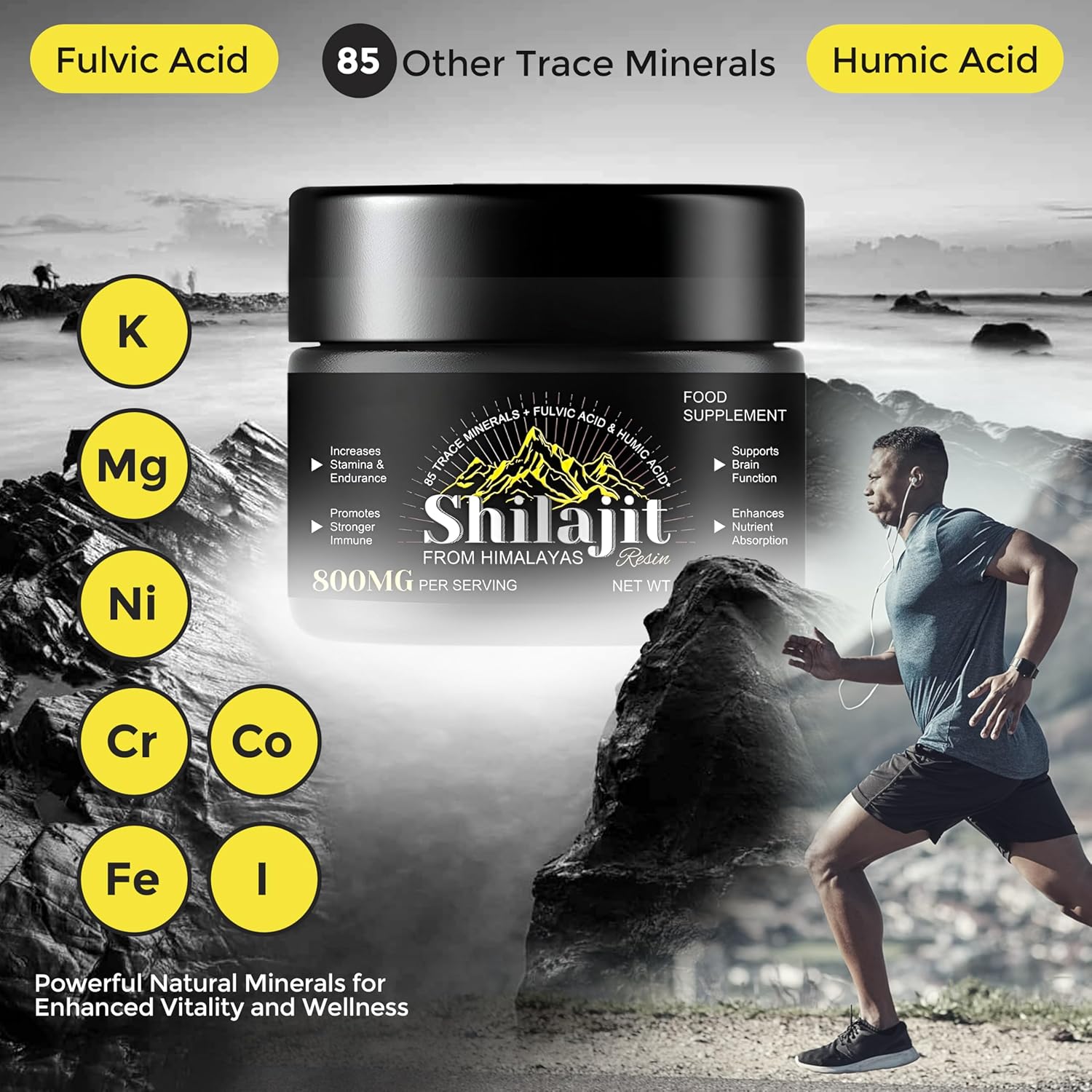 Organic Pure Himalayan Shilajit Resin 800mg - 60g Pack || Natural Shilajit for Women & Men || 85+ Trace Minerals, Fulvic Acid