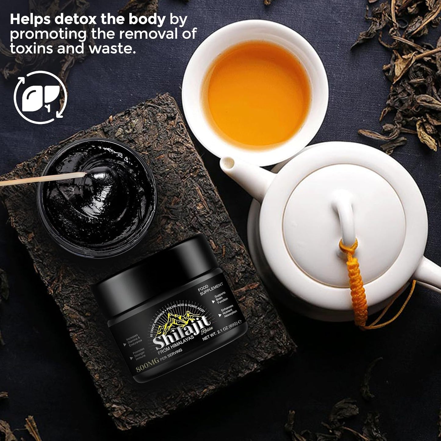 Organic Pure Himalayan Shilajit Resin 800mg - 60g Pack || Natural Shilajit for Women & Men || 85+ Trace Minerals, Fulvic Acid