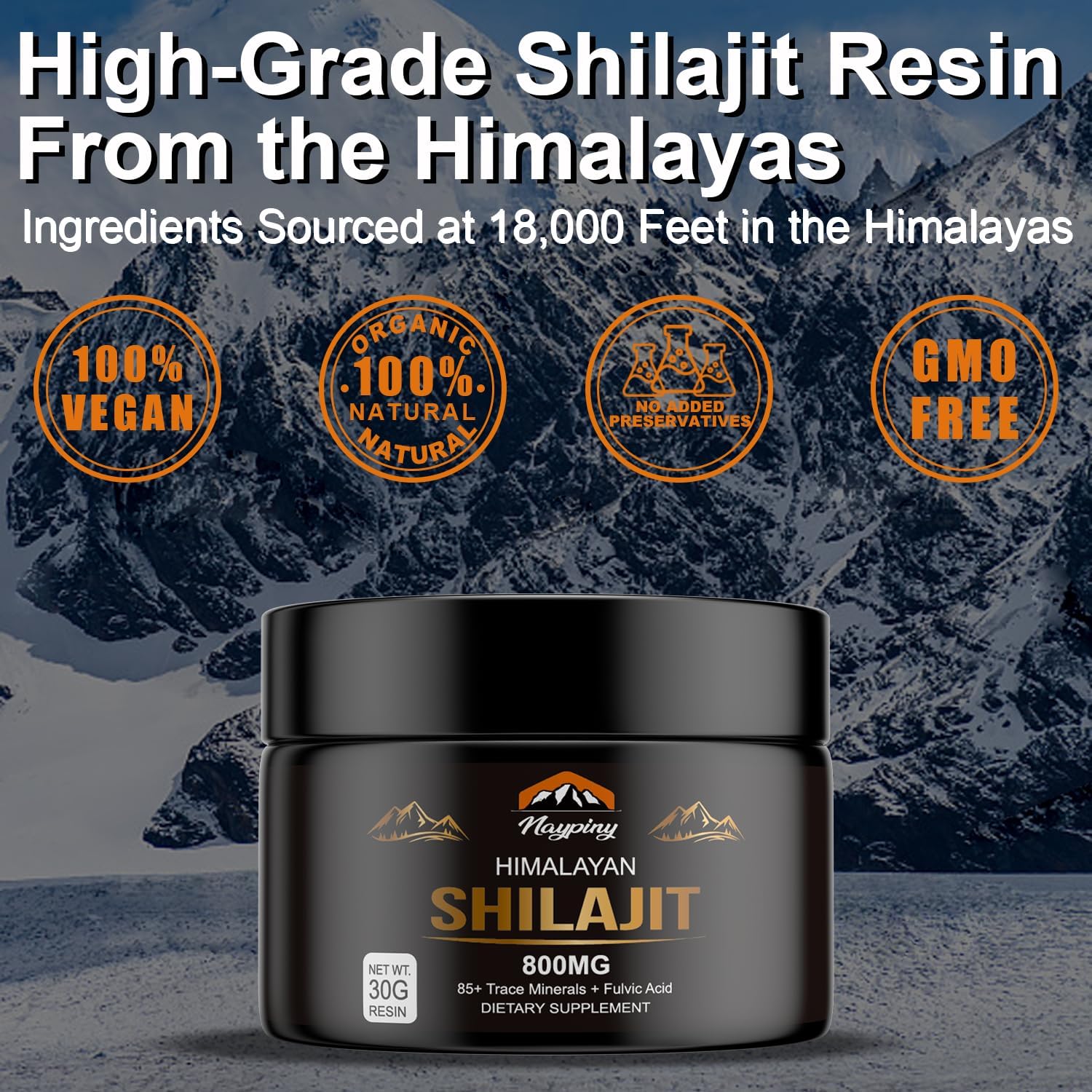 Organic Pure Himalayan Shilajit Resin 800mg - Gold Grade with Fulvic Acid & 85+ Trace Minerals for Energy, Strength, Immunity - Men & Women, 800mg