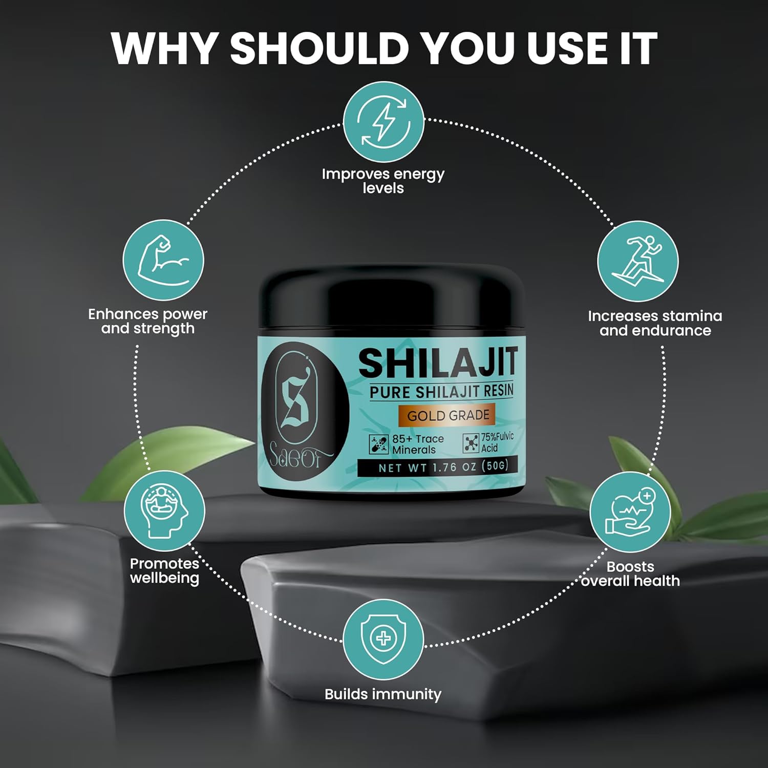 Organic Pure Himalayan Shilajit Resin Gold | 75% Fulvic Acid | 85+ Traced Minerals | Energy Booster | Immune Support | 50g