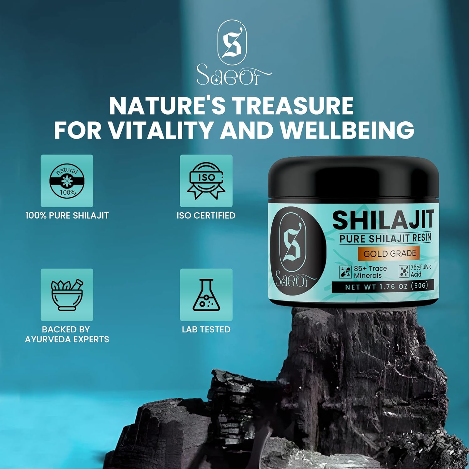 Organic Pure Himalayan Shilajit Resin Gold | 75% Fulvic Acid | 85+ Traced Minerals | Energy Booster | Immune Support | 50g
