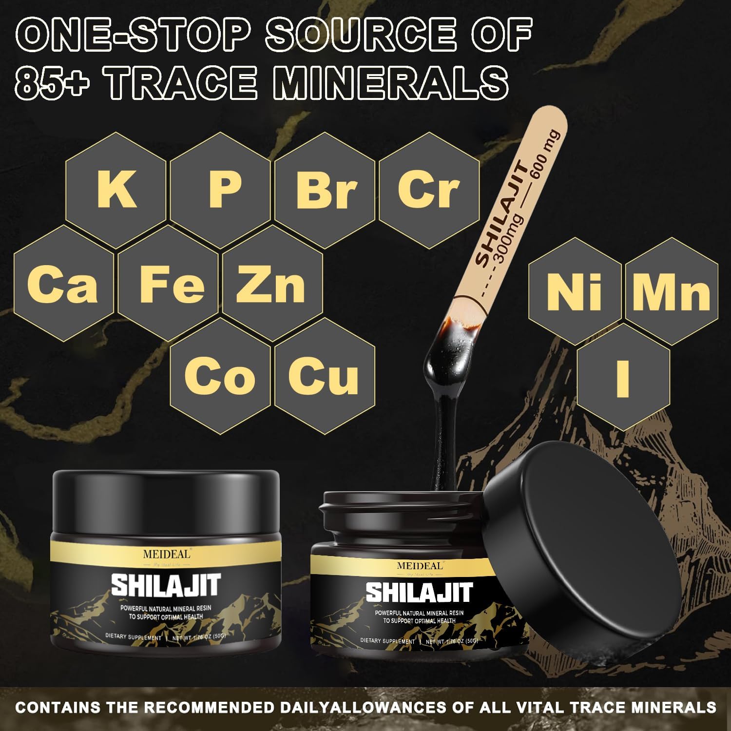 Organic Pure Himalayan Shilajit Resin | Gold Grade with 85+ Trace Minerals | Fulvic Acid Supplement for Better Health | 50g (3 Pcs)
