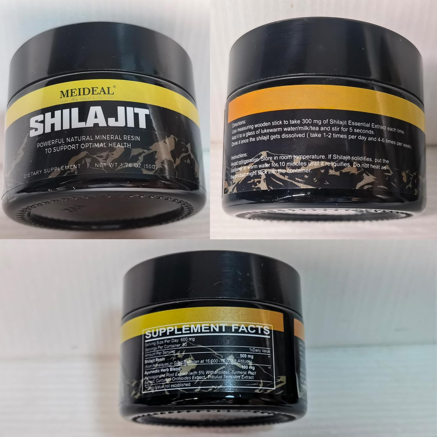 Organic Pure Himalayan Shilajit Resin | Gold Grade with 85+ Trace Minerals | Fulvic Acid Supplement for Better Health | 50g (3 Pcs)