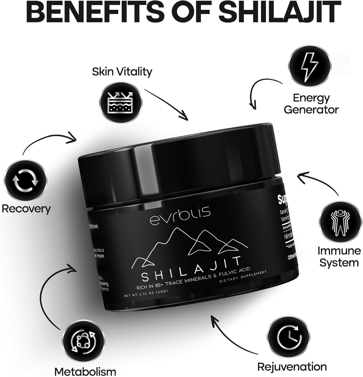 Organic Pure Himalayan Shilajit Resin Supplement for Energy & Immune Support - Max Potency Gold Grade Formula with 85+ Minerals & Fulvic Acid - 60g, 120 Servings